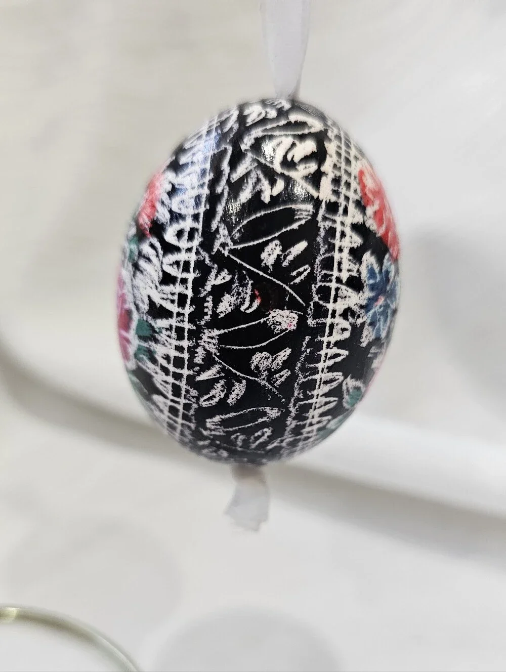 Vintage Kraslice Egg Ornament from Czech Republic Hand-Painted Floral Hanging